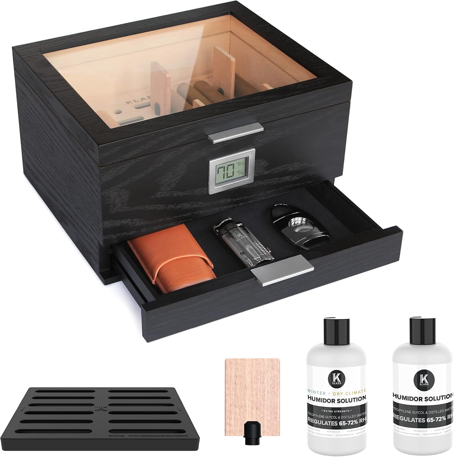 Modern Glass Top Humidor with Cedar and Digital Hygrometer
