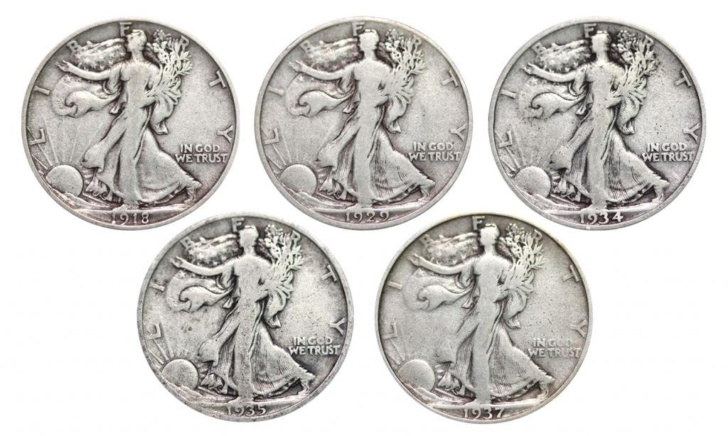 Count of 10 Walking Liberty Half Dollar Circulated Coins Set