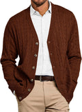 Mens Cable Knit Cardigan V Neck Sweater - Casual Button Down