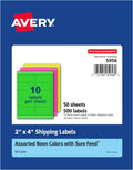 Avery 2in x 4in Neon Shipping Labels with Sure Feed - Bright, Jam-Free
