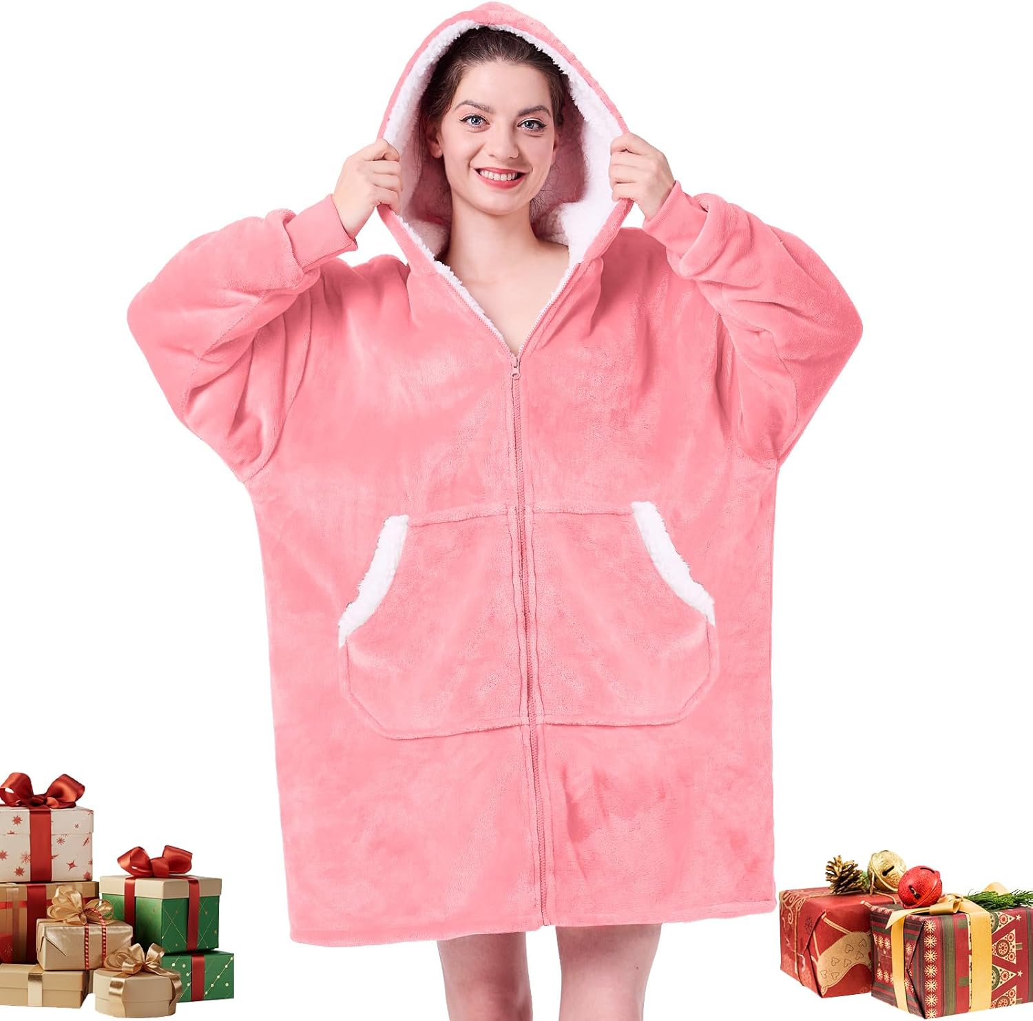 JOYWOO Pink Sherpa Hoodie Blanket - Cozy Oversized Gift