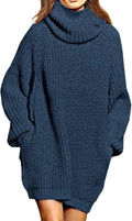 Pink Queen Women's Loose Turtleneck Oversize Sweater Dress - Pockets