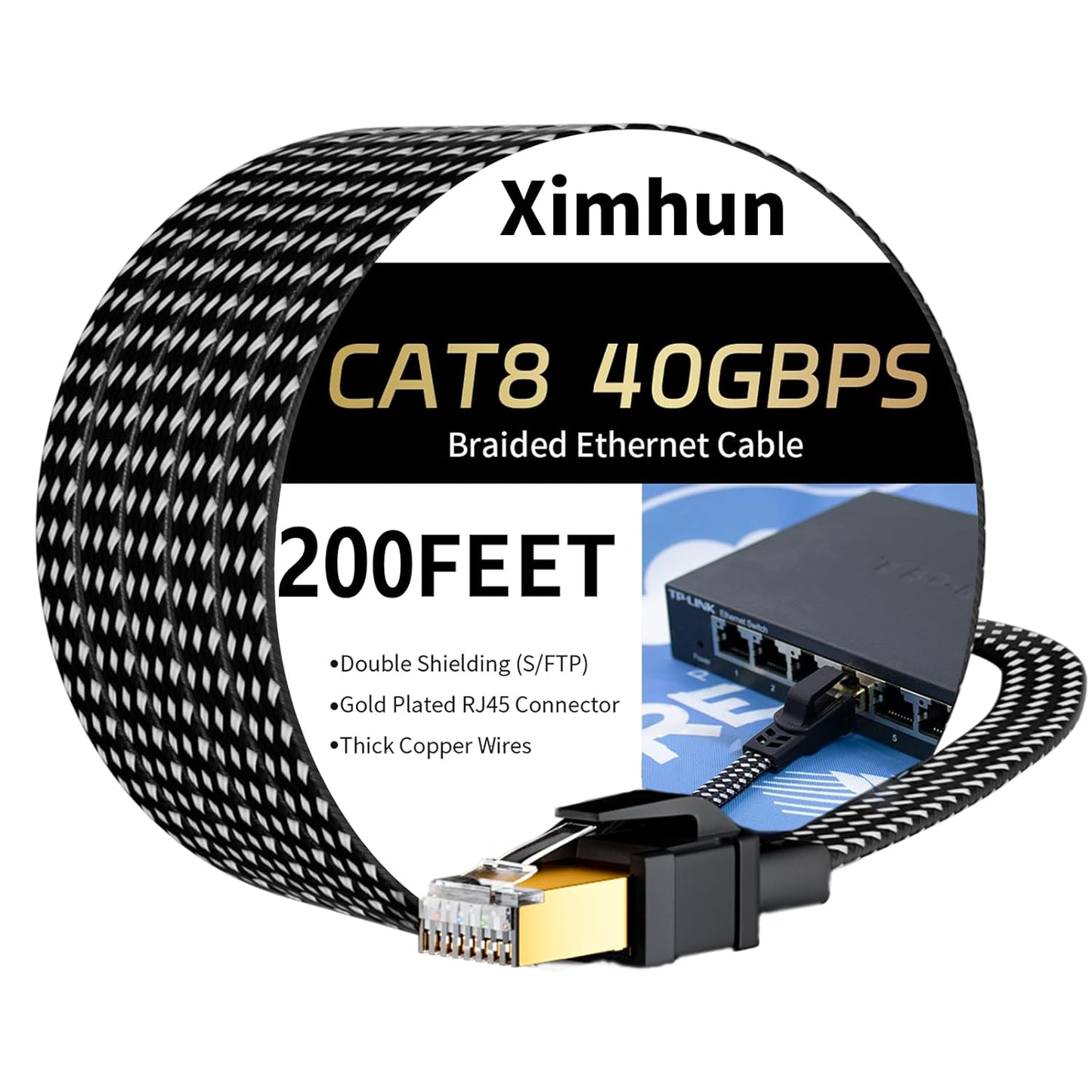 Cat 8 Ethernet Cable 200FT High-Speed Braided Network Cord