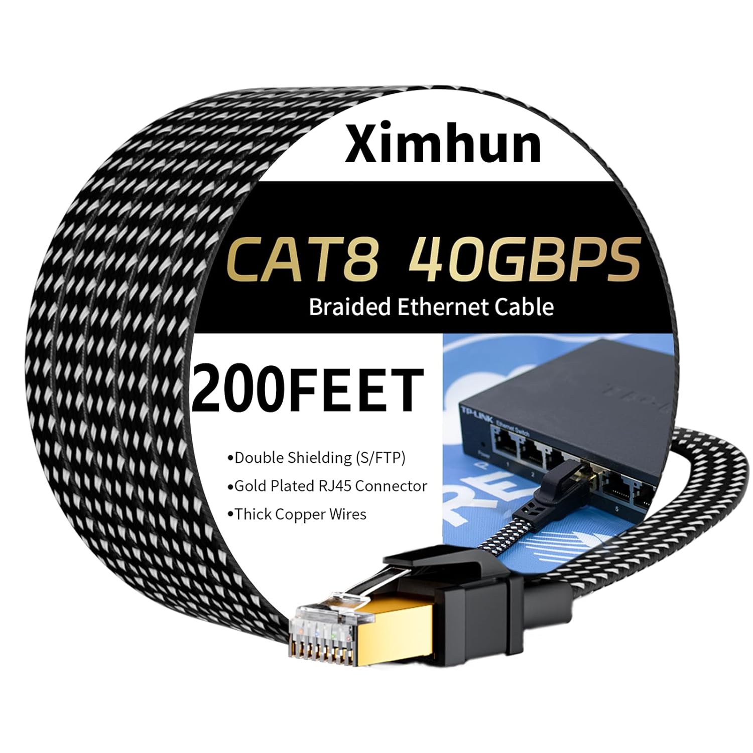 Cat 8 Ethernet Cable 200FT High-Speed Braided Network Cord
