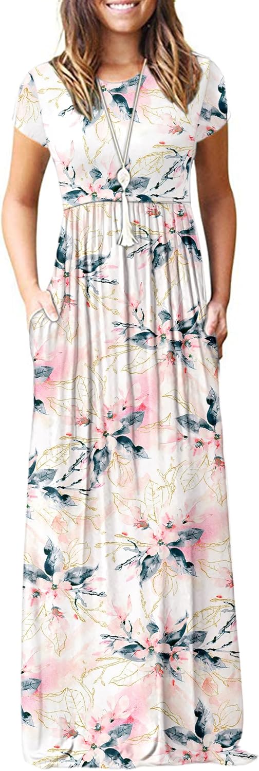 MISFAY Women Short Sleeve Maxi Dresses with Pockets for All Occasions