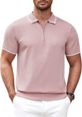 Men's Zipper Polo Shirt Casual Knit Quarter Zip - Classic Fit