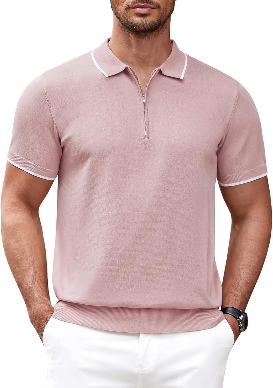 Stylish COOFANDY Men's Zipper Polo Shirt for Casual Wear