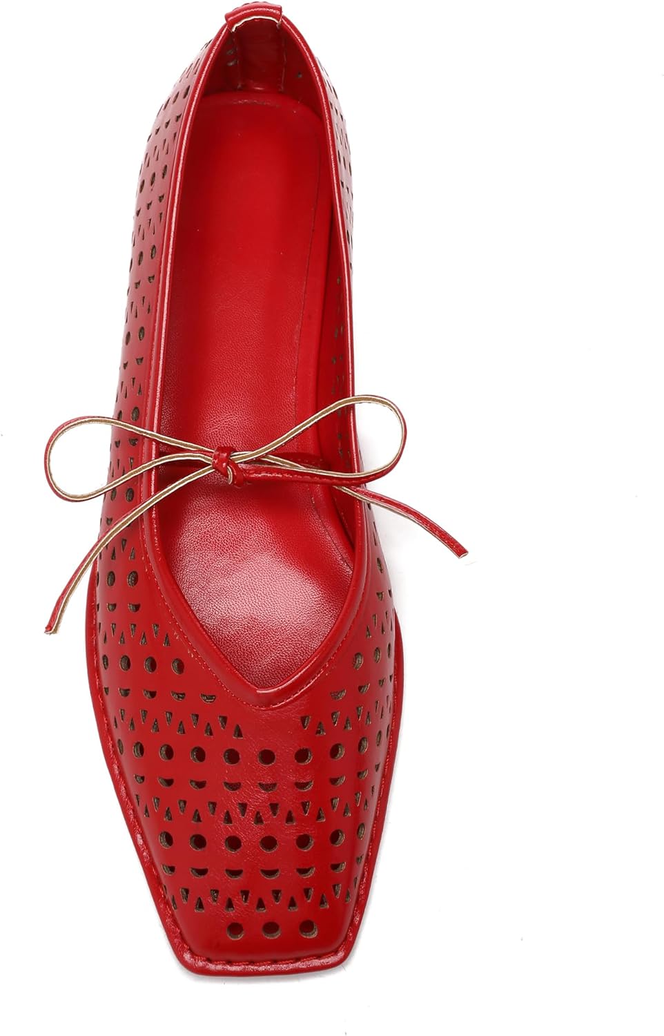Lace Up Square Toe Ballet Flats for Women with Cute Bow Design