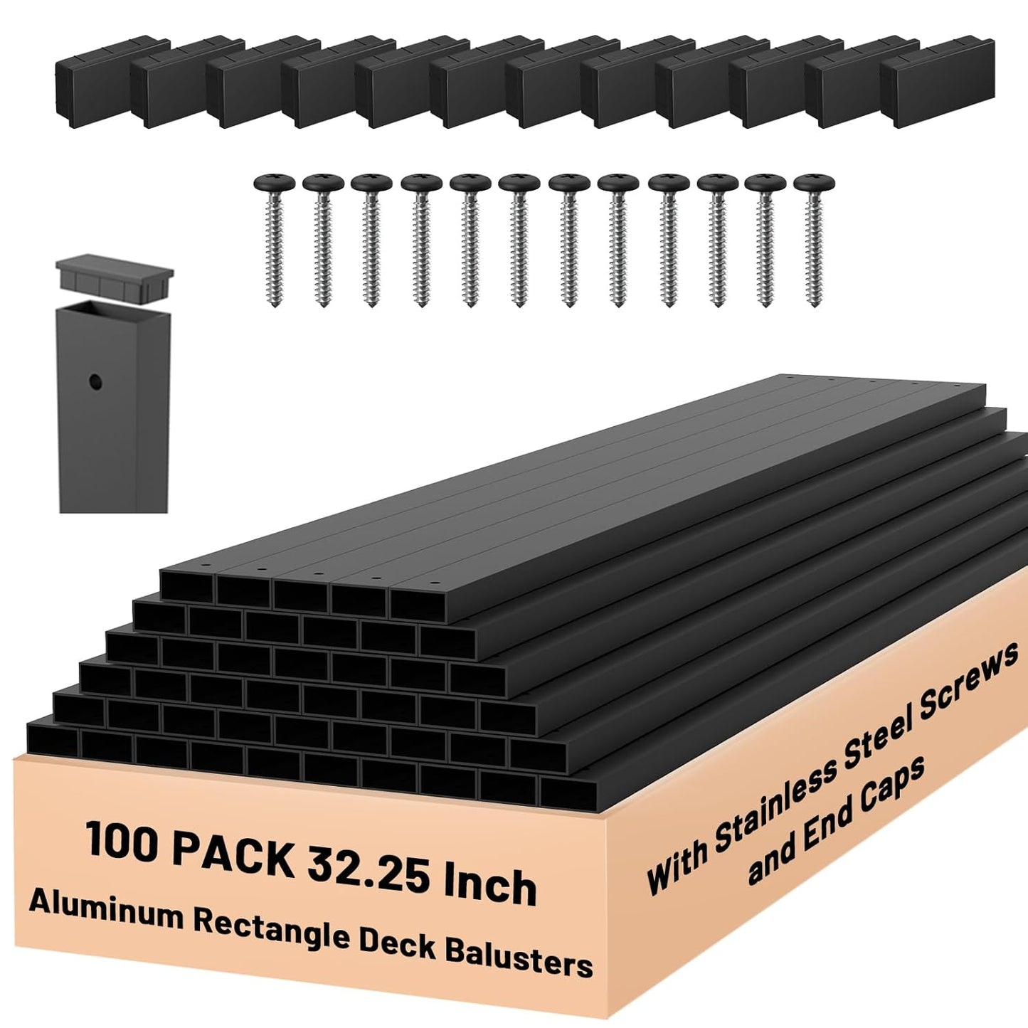 100 Pack 32.25in Black Aluminum Deck Balusters for Modern Railing