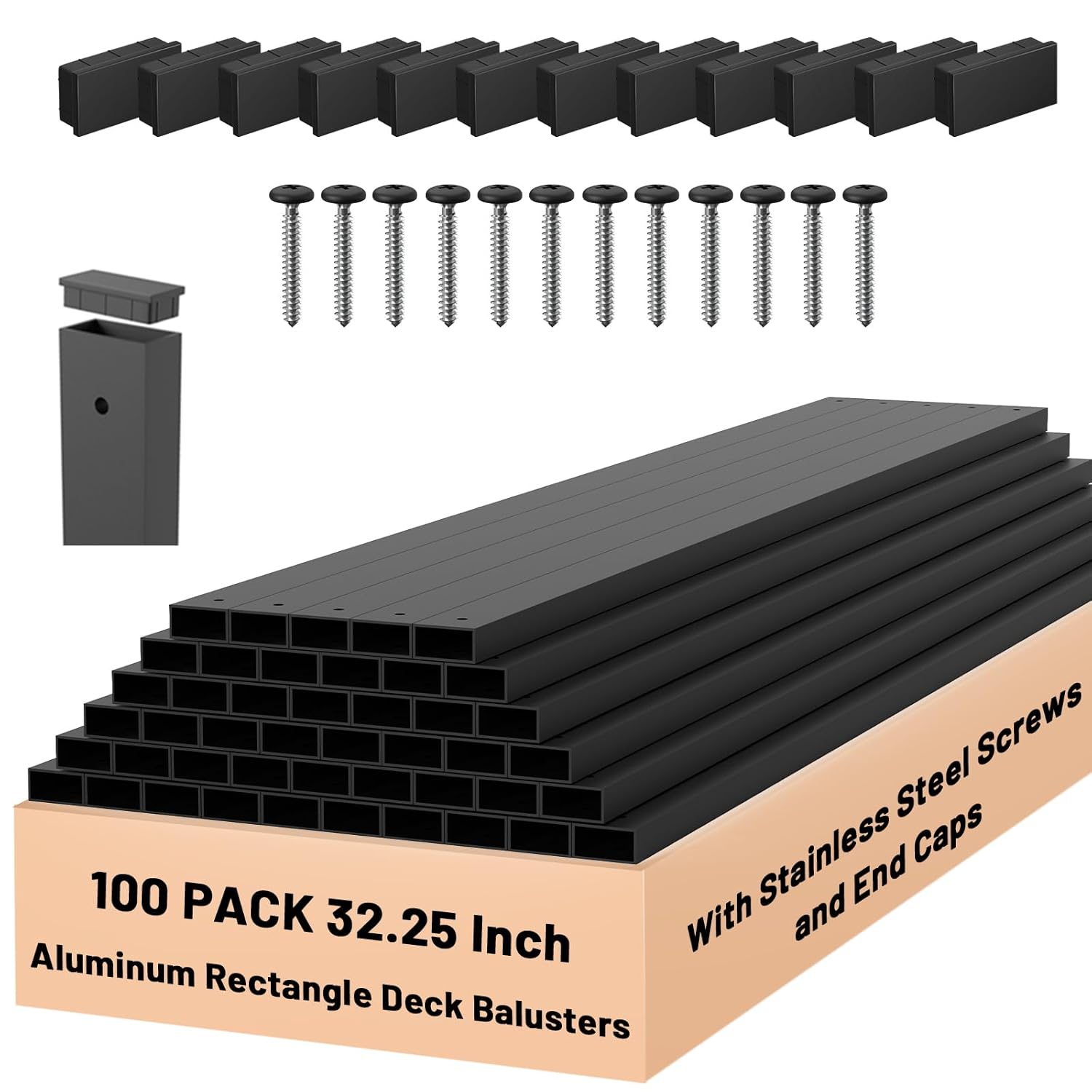 100 Pack 32.25in Black Aluminum Deck Balusters for Modern Railing