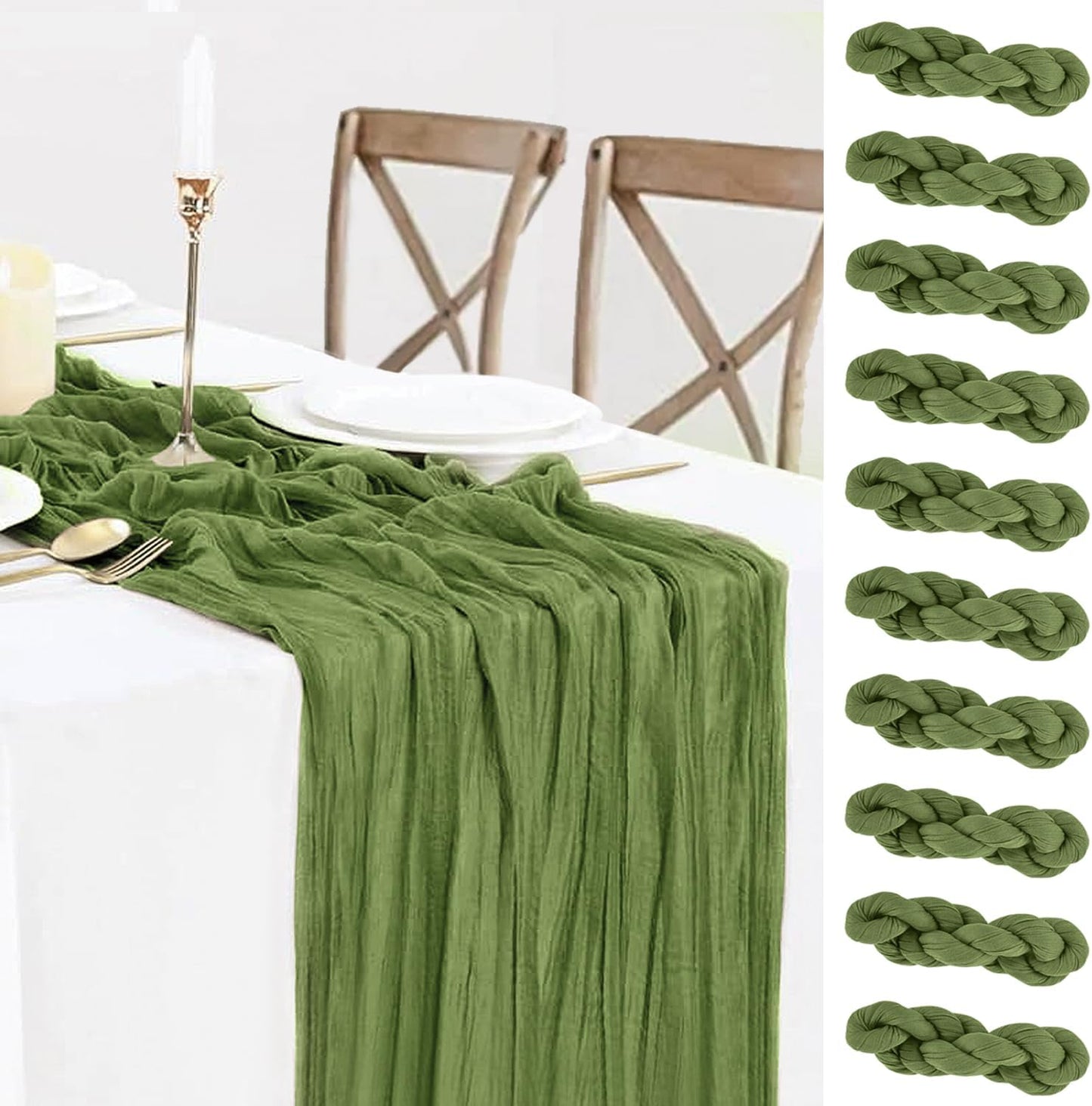 Olive Green Cheese Cloth Table Runners for Elegant Events