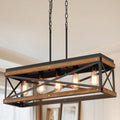 Rustic Farmhouse Wood Kitchen Island Lighting, 5-Light Rectangular