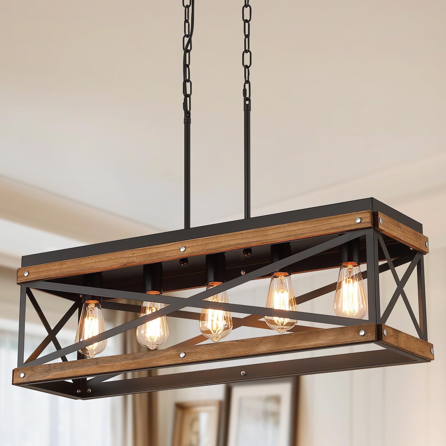 Rustic Farmhouse Wood Kitchen Island Lighting for Modern Homes