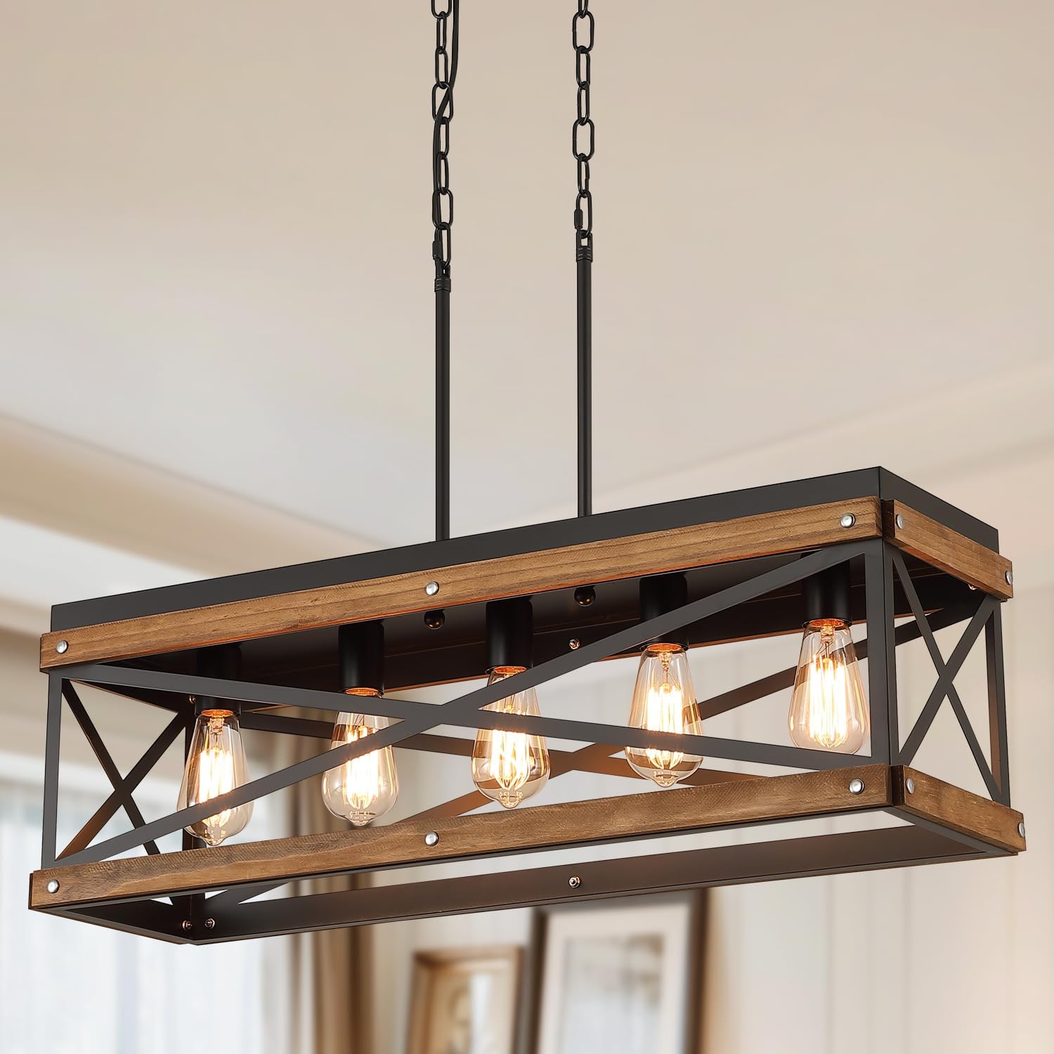Rustic Farmhouse Wood Kitchen Island Lighting for Modern Homes