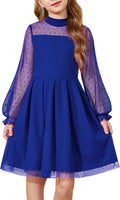 Arshiner Girls Contrast Mesh Puff Long Sleeve Tulle Dress (Style M9SW)