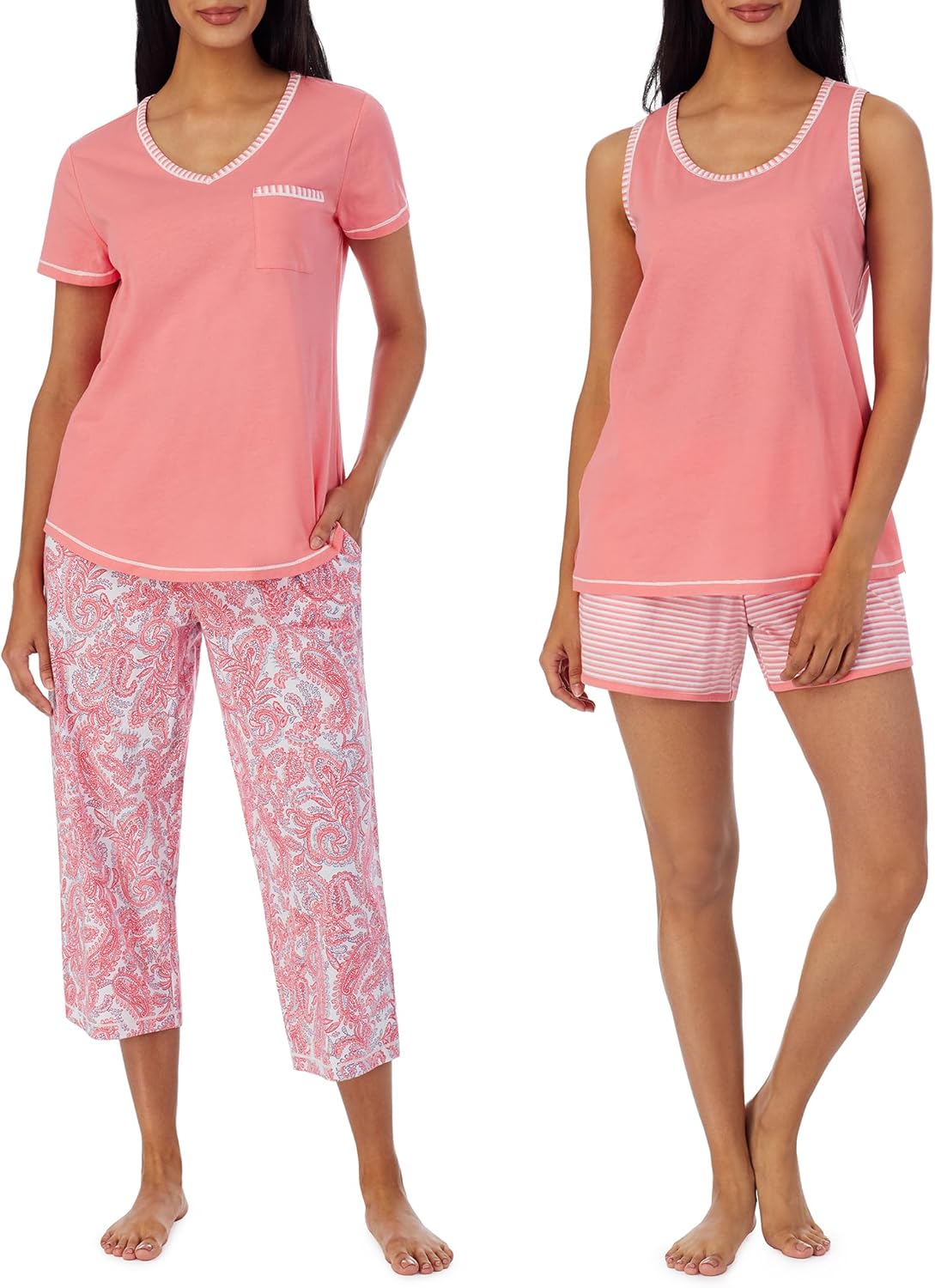Versatile 4-Piece Cotton Pajama Set for Women with Pockets