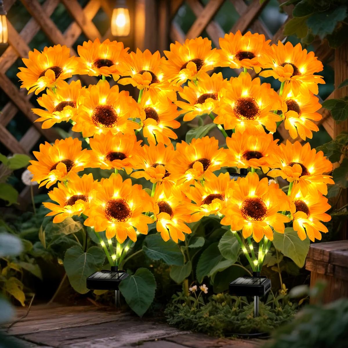 Solar Sunflower Lights 4 Pack for Outdoor Garden Decor