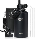 Insulated Water Bottle 64oz with Straw & 2 Lids - Large Insulated Jug