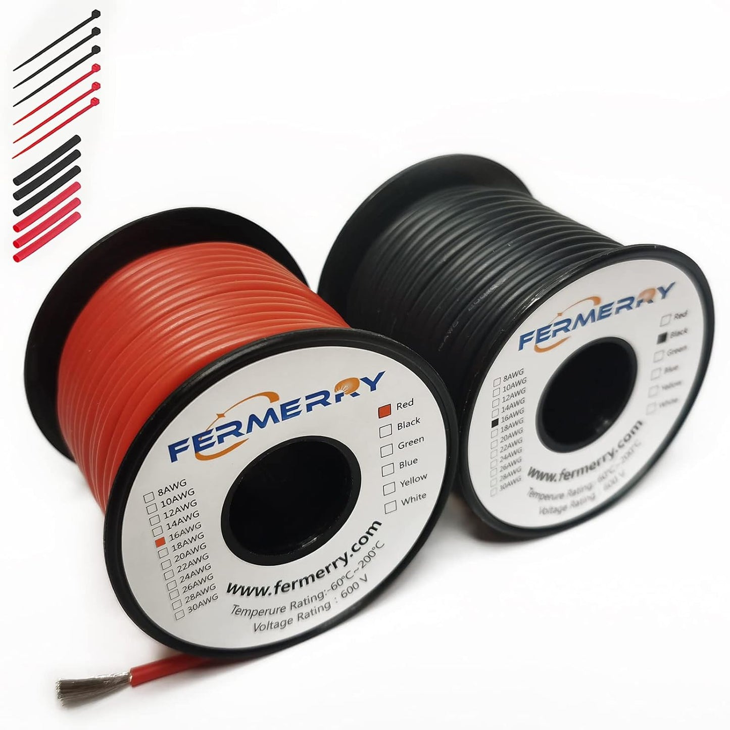 Fermerry 16 AWG Stranded Wire Spool 100ft Flexible Silicone Kit
