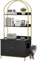 Black and Gold Cat Litter Box Enclosure with 2-Tier Storage - Modern