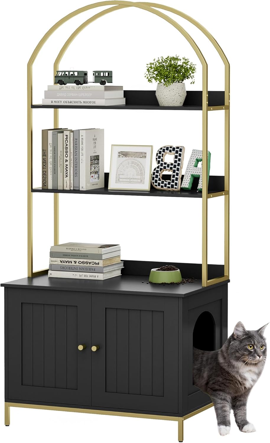 Homhedy Cat Litter Box Enclosure with Storage Shelves and Style