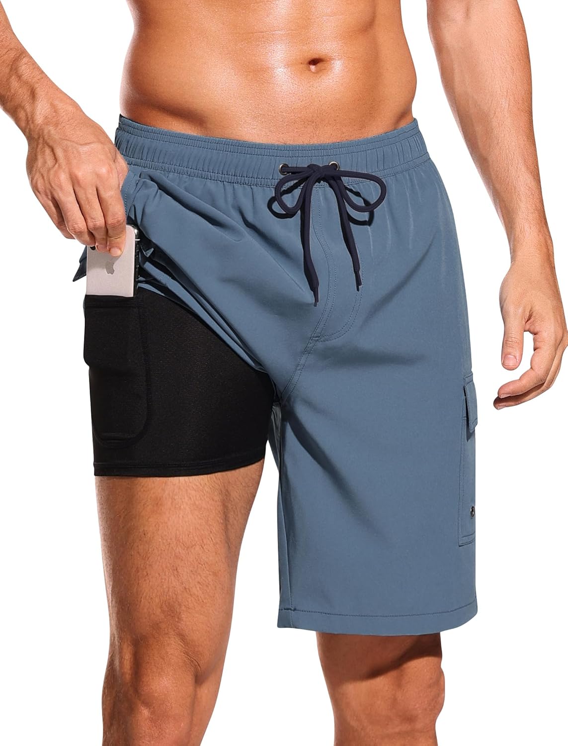 SILKWORLD Men's Swim Trunks with Compression Liner for Comfort