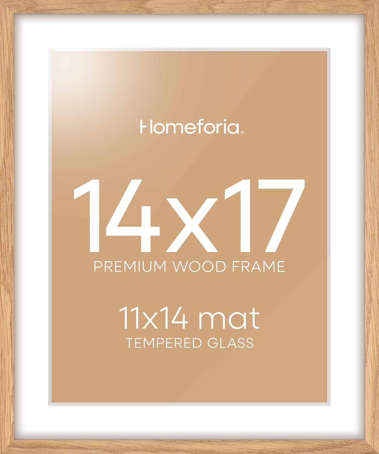 Natural Oak Wood Picture Frame with Mat and Tempered Glass