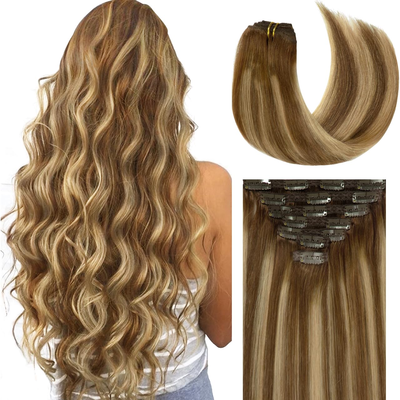 18 Inch Clip in Hair Extensions for Stunning Balayage Looks