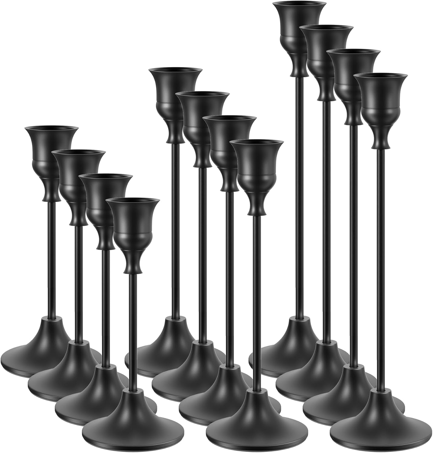 Set of 12 Black Taper Candle Holders for Elegant Home Decor
