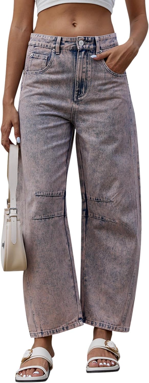 Mid Rise Barrel Jeans for Women - Stylish Wide Leg Denim Pants