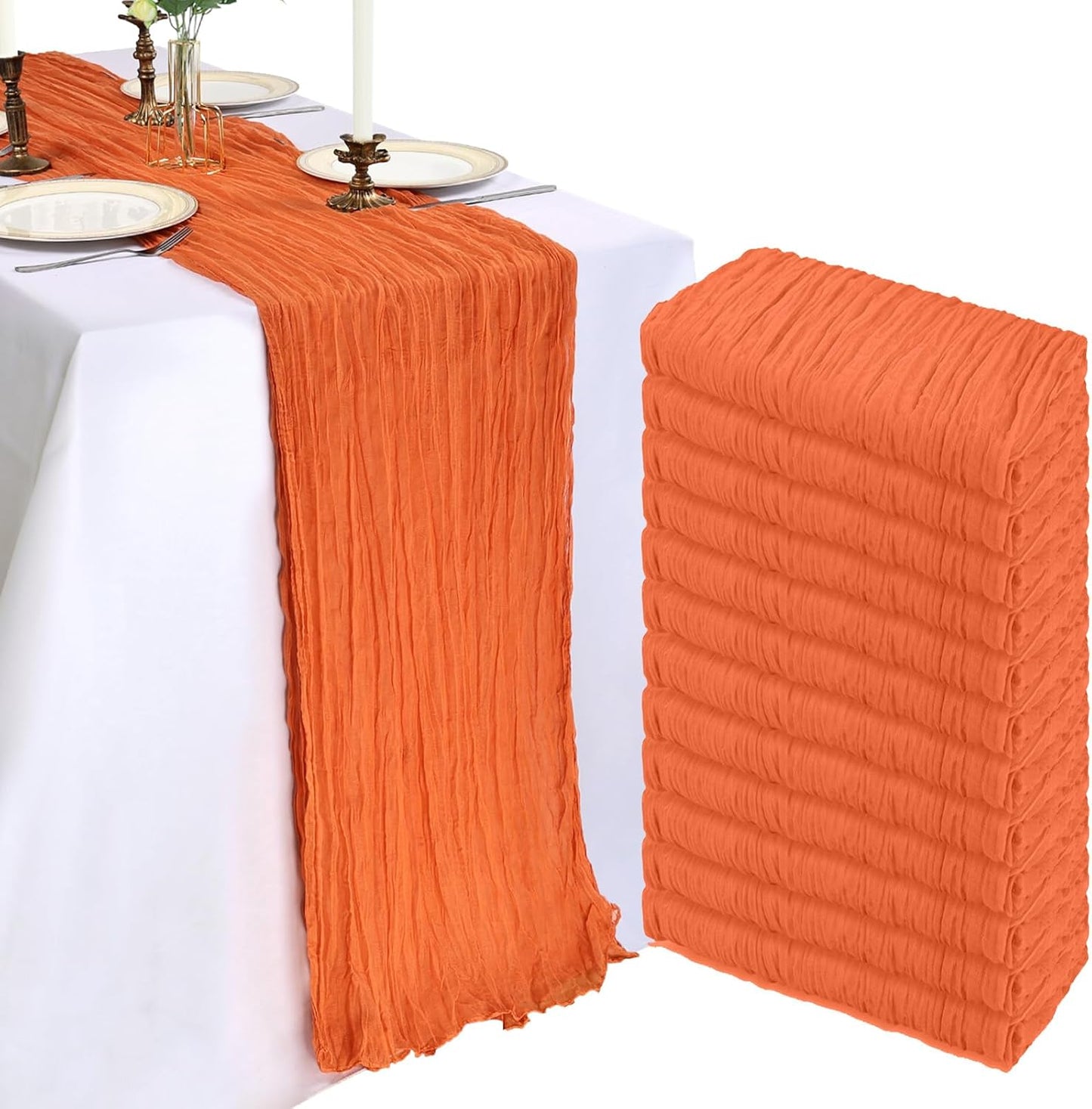 10FT Orange Cheesecloth Table Runner Set for Rustic Decor
