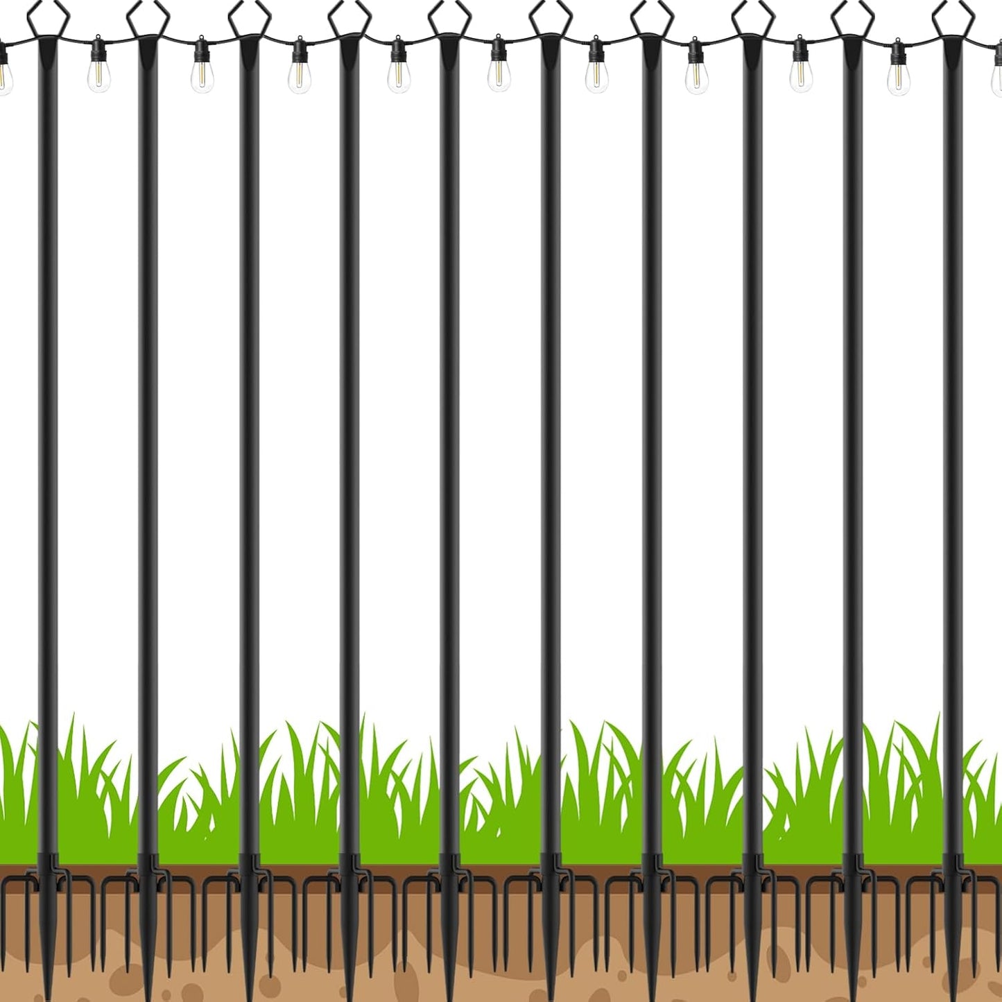 10 Pack 10Ft String Light Poles for Outdoor Decor and Parties