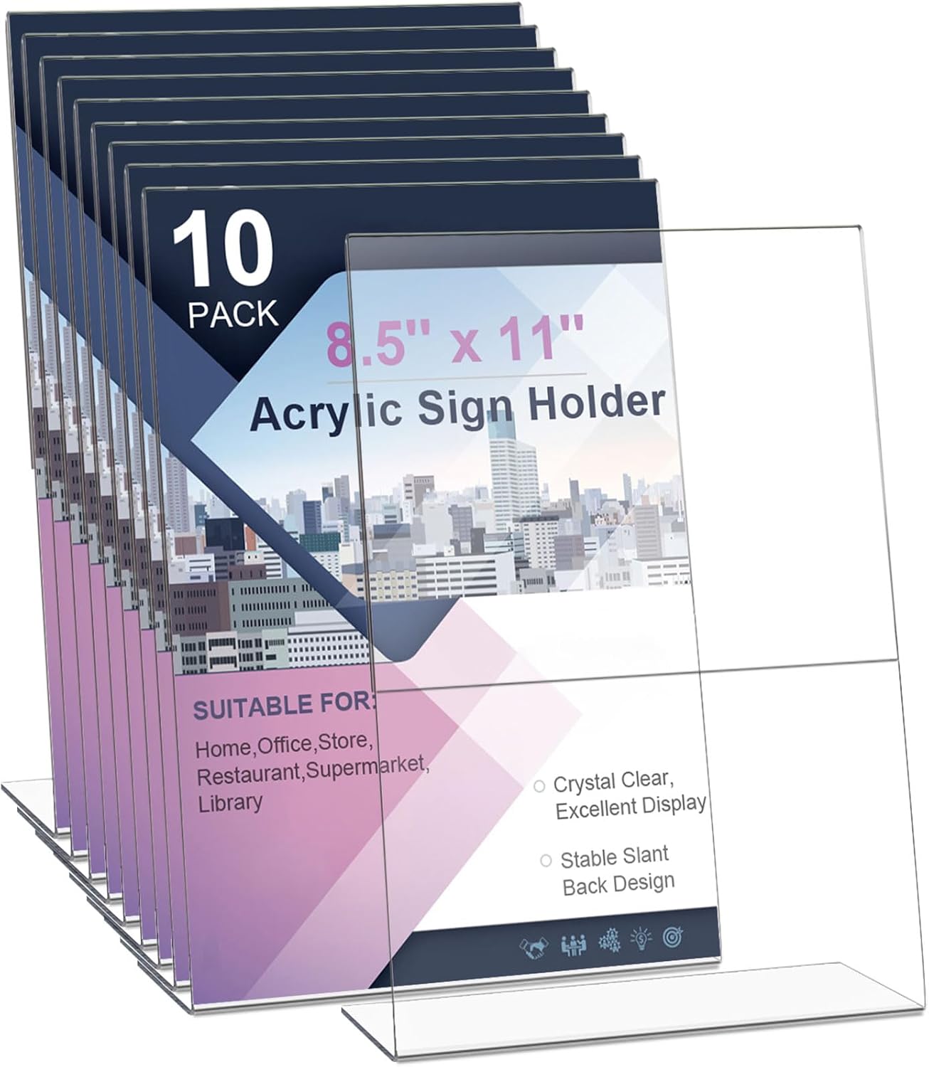 Acrylic Sign Holder 8.5 x 11 - 10 Pack Slanted Back Display