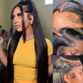 13x6 HD Lace Front Straight Human Hair Wig 34 in - Natural Parting