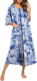 Zipper Robe 3/4 Sleeve Full Length House Dress - Comfortable Everyday