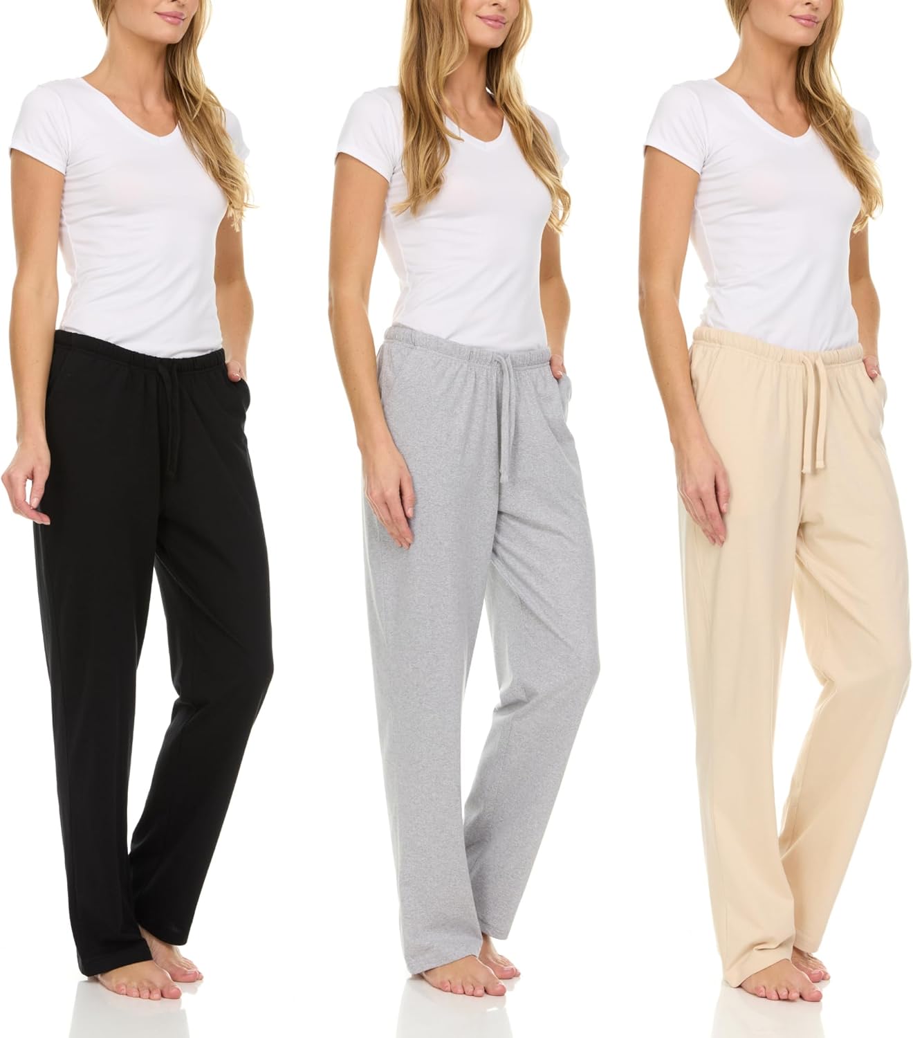 Essential Elements Womens Cotton Jersey Pants - 3 Pack for Comfort