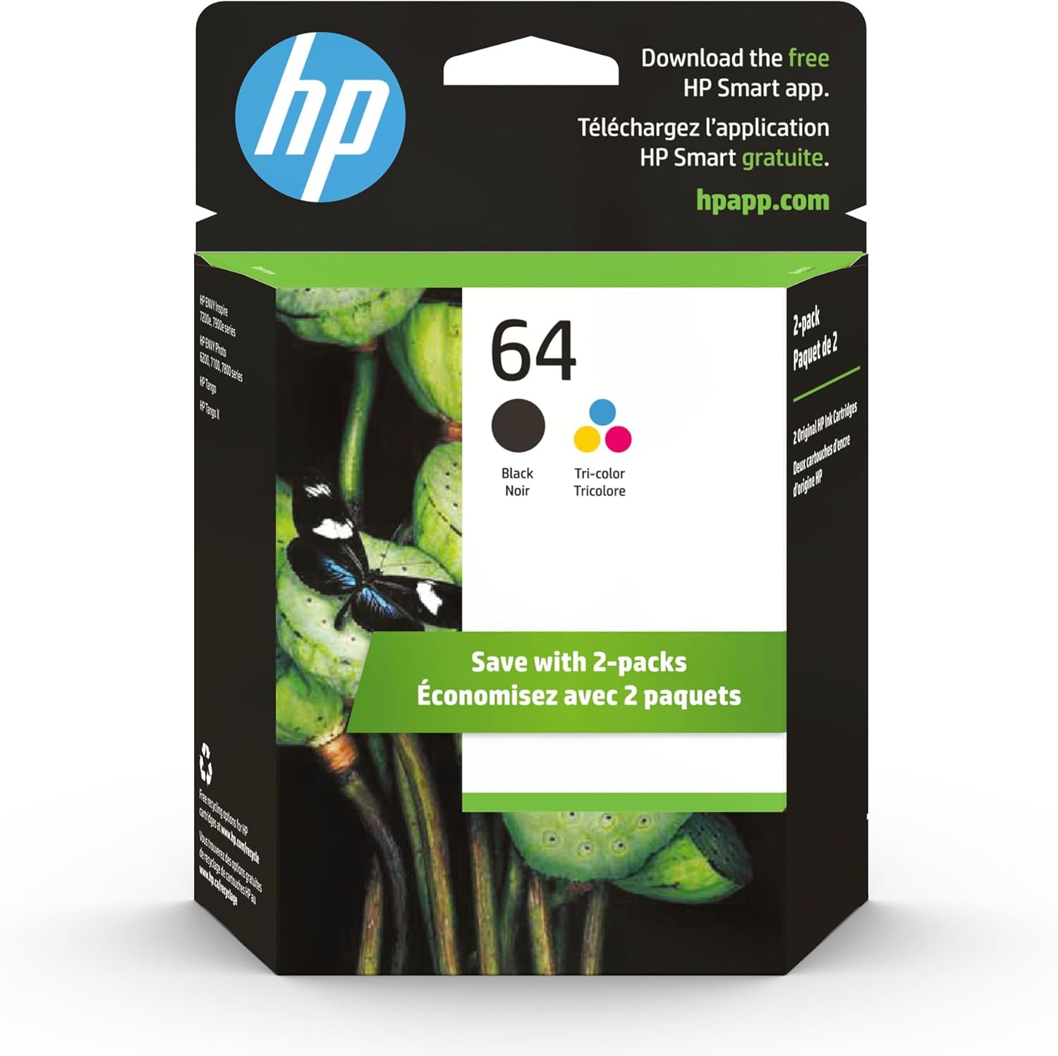 HP 64 Black/Tri-color Ink | Works with Various HP Printers | Instant Ink Eligible