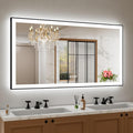 55 in x 30 in LED Bathroom Mirror with Black Frame - Dimmable