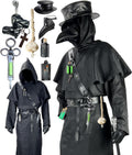 Plague Doctor Costume Set Renaissance Robe Mask Hat Cane - Full