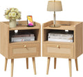 Night Stand Set of 2 with Charging Station for Small Spaces