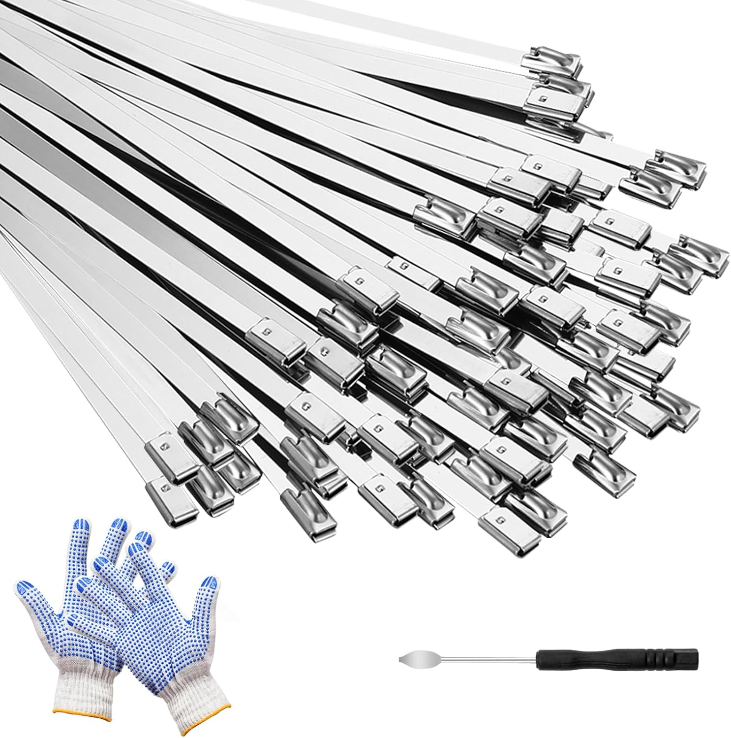 125pc Heavy Duty Stainless Steel Zip Ties Kit - Self-locking, Outdoor Use
