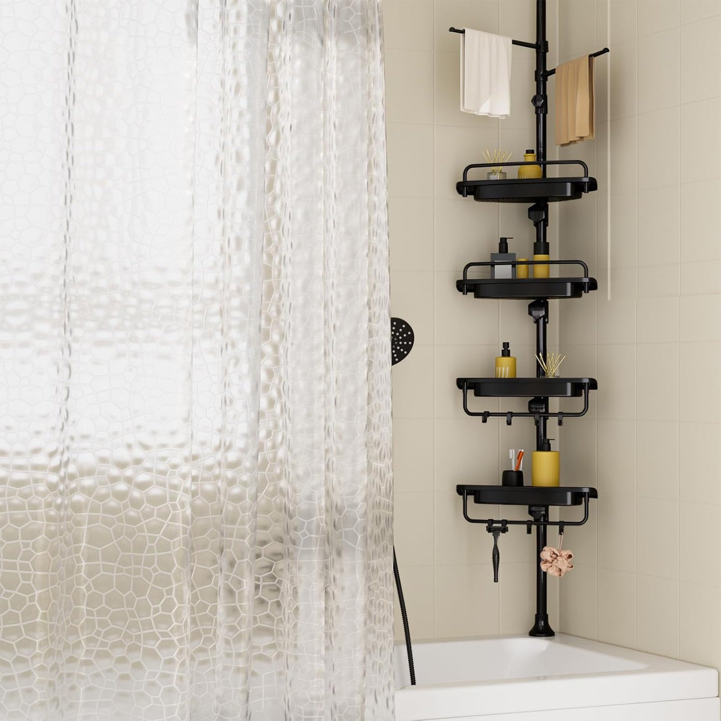 32-122in Adjustable Corner Shower Caddy with Rustproof Shelves