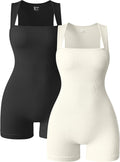 Women Strappy Square Neck Romper - Ribbed Yoga Jumpsuit Bodycon