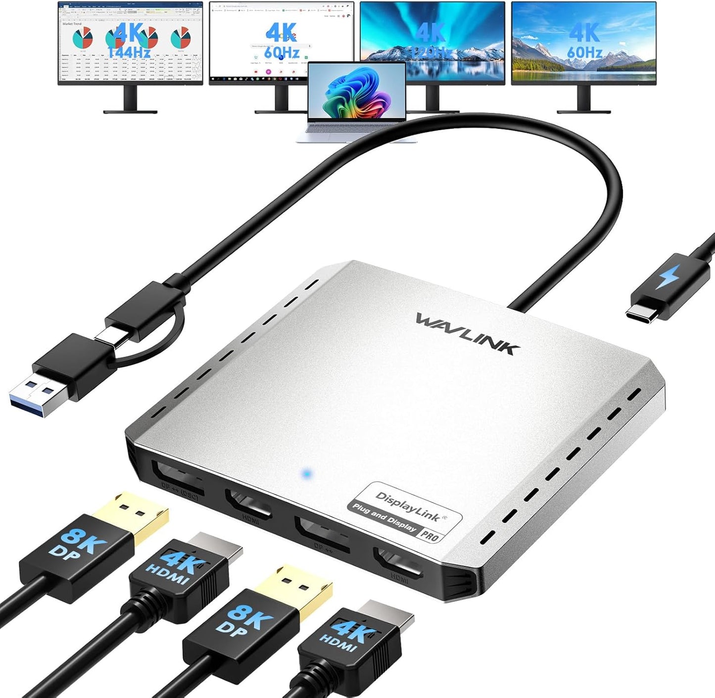 WAVLINK USB C to 4K HDMI & DP Adapter for Extended Displays