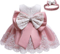 Toddler Girls Pageant Lace Dress with Headwear - Elegant Bowknot