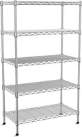 5-Tier Heavy Duty Metal Shelf Chrome Wire Shelving Unit - Adjustable