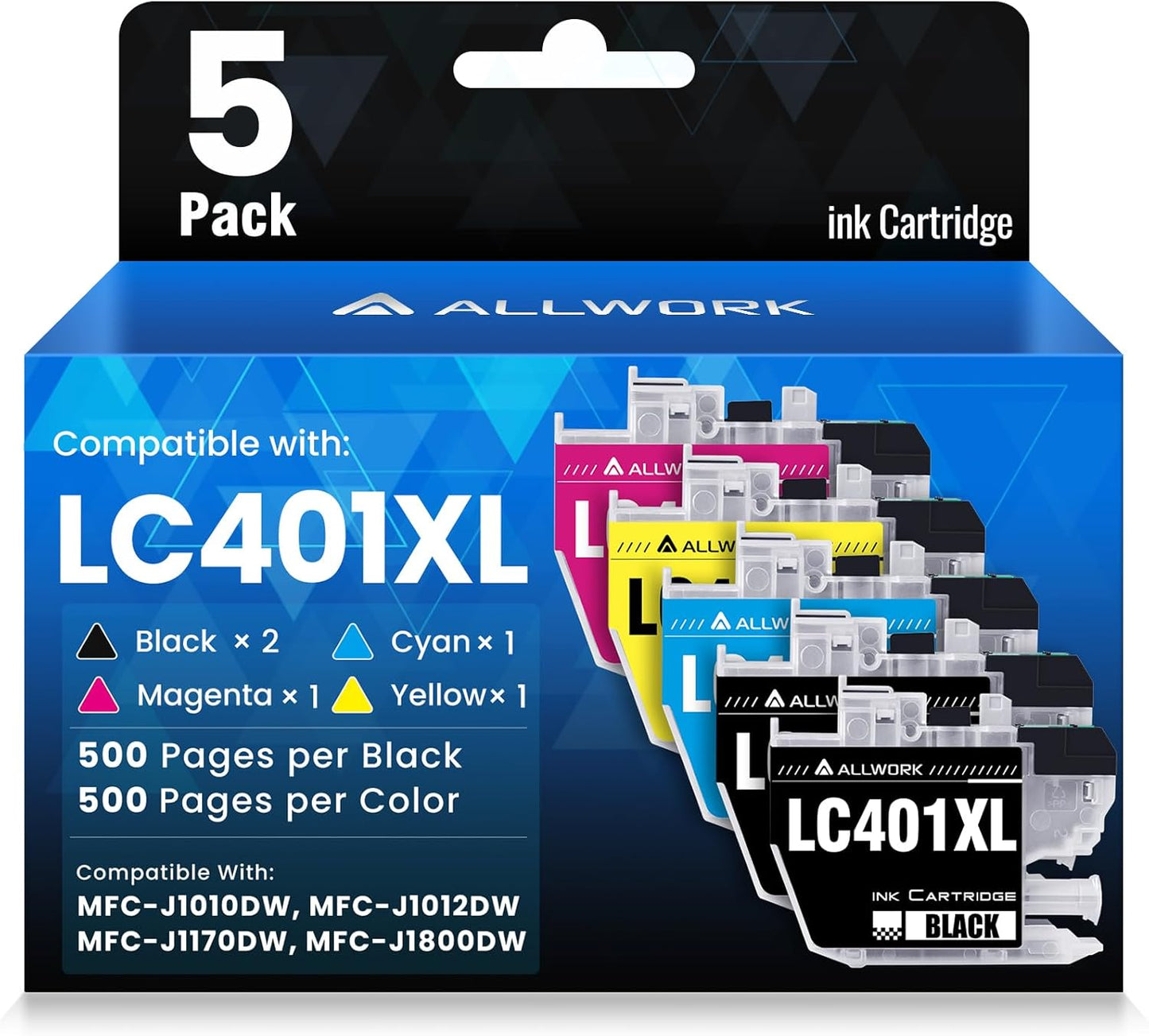 High Yield LC401XL Ink Cartridges for Brother Printers - 5 Pack