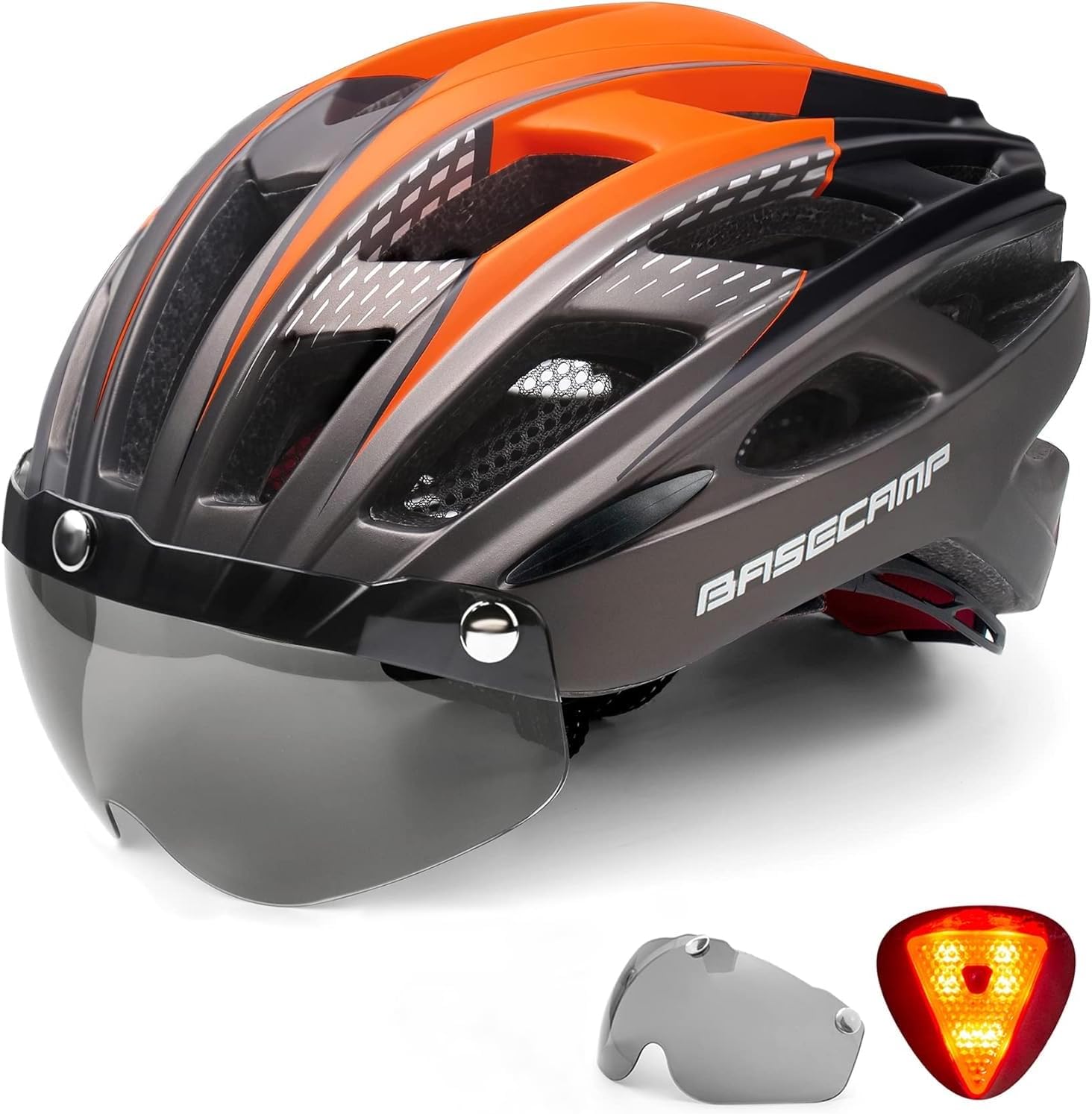 Basecamp Bike Helmet with Rear Light & Goggles for Safety