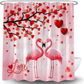 Romantic Pink Flamingo Hearts Shower Curtain