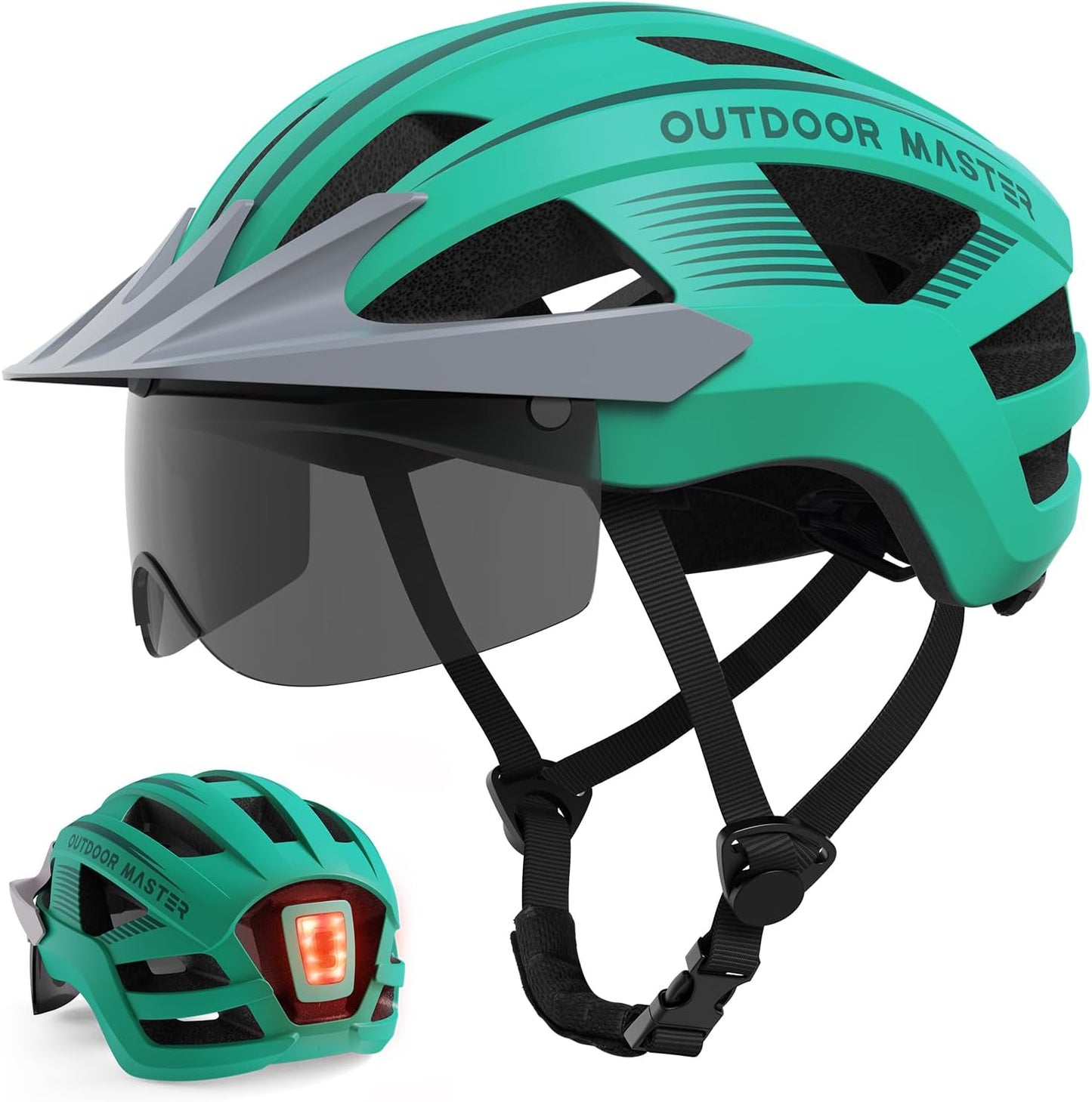 OutdoorMaster Adult Bike Helmet with LED Light and Goggles